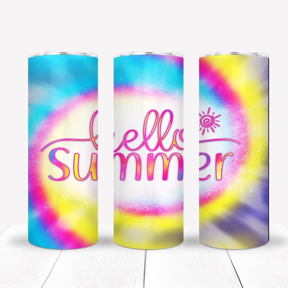 "Hello Summer" Stainless Steel Tumbler + Straws, Travel Mug